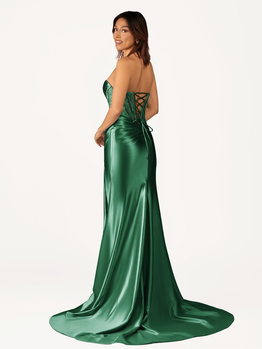 Fuchsia Beaded Strapless Applique Formal Dress with Slit
