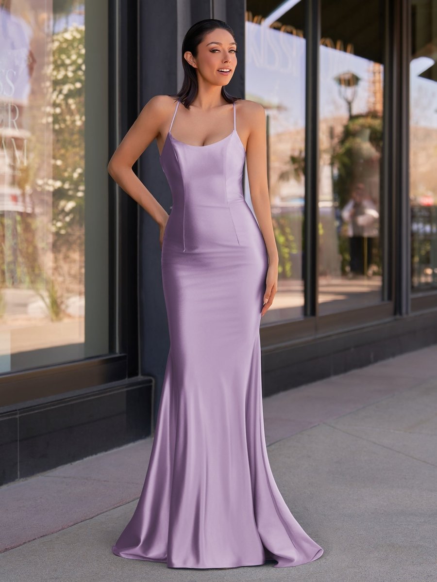 Cute Mermaid Spaghetti Straps Satin Long Prom Dress