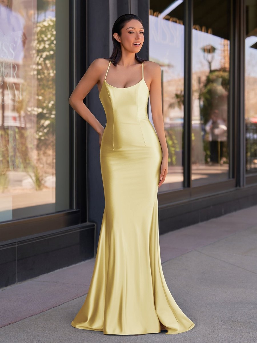 Cute Mermaid Spaghetti Straps Satin Long Prom Dress