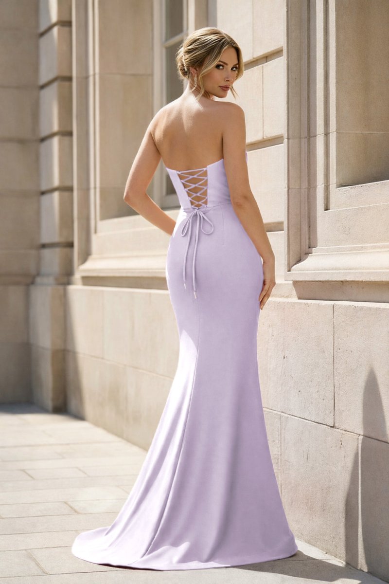 Fuchsia Strapless Mermaid Satin Long Prom Dresses With Beading