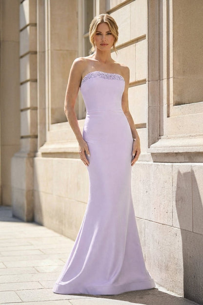 Fuchsia Strapless Mermaid Satin Long Prom Dresses With Beading