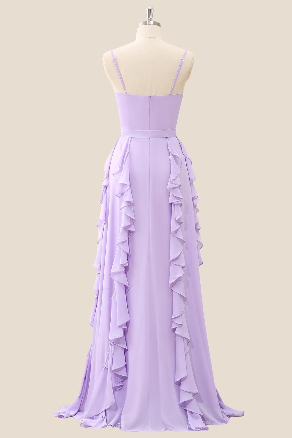Matcha Green Ruffles Faux Wrap Bridesmaid Dress