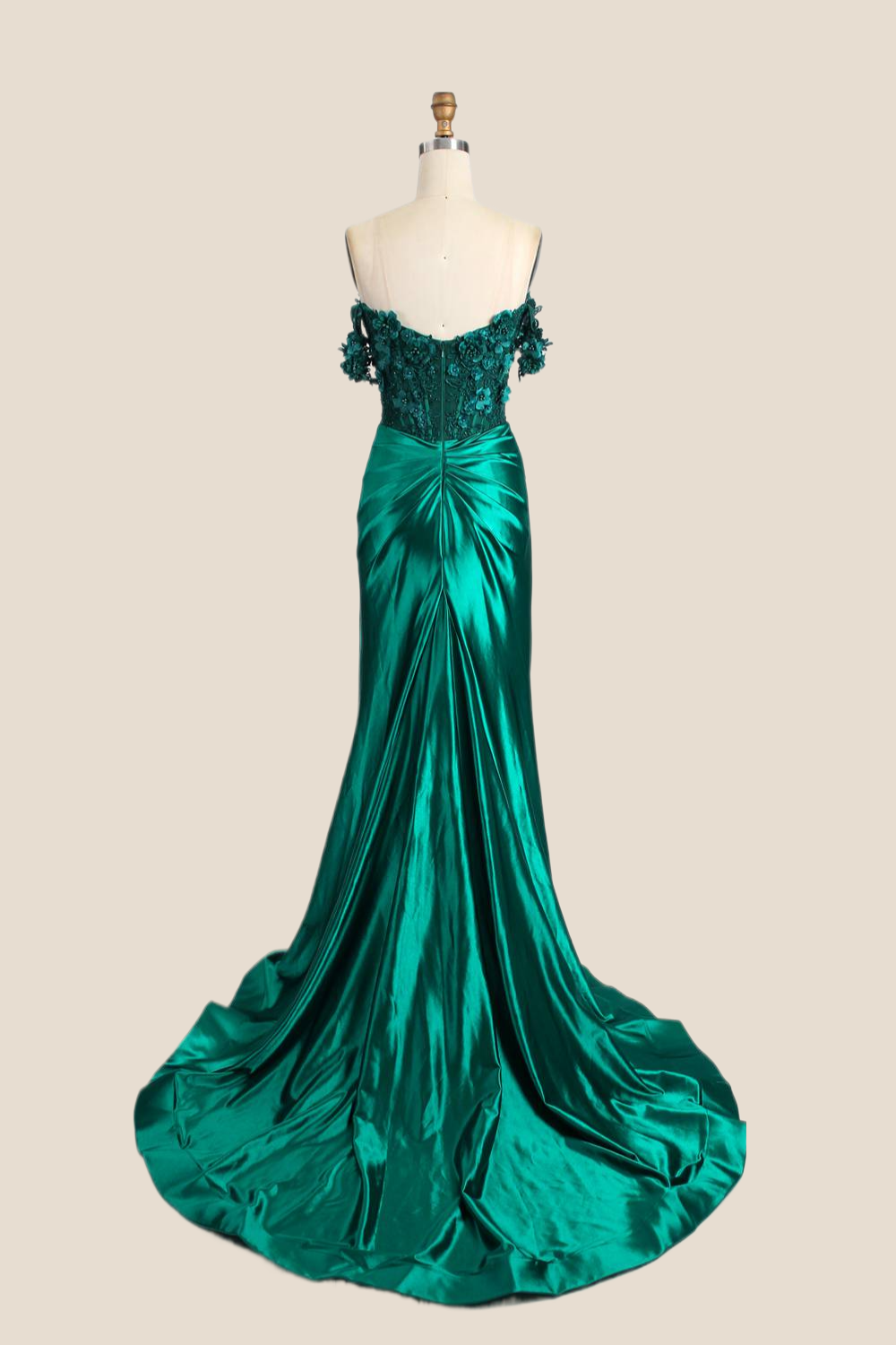 Off the Shoulder Floral Appliques Ruched Mermaid Formal Dress