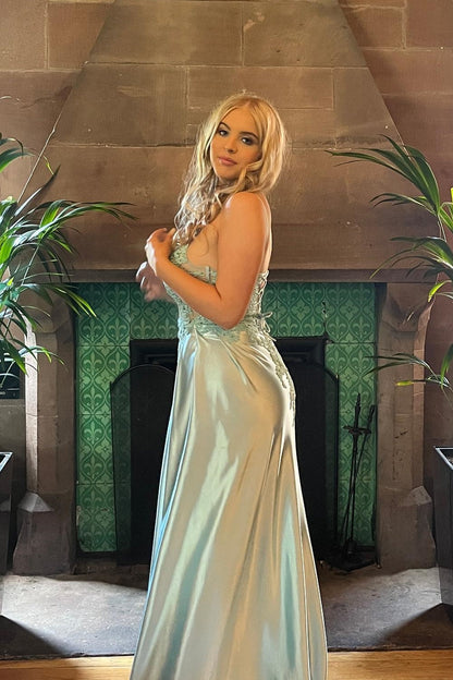 Navy Blue Appliques Mermaid Long Formal Dress