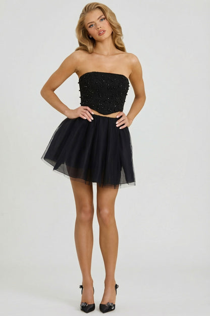 High Waist Tulle Mini Skirt in Black