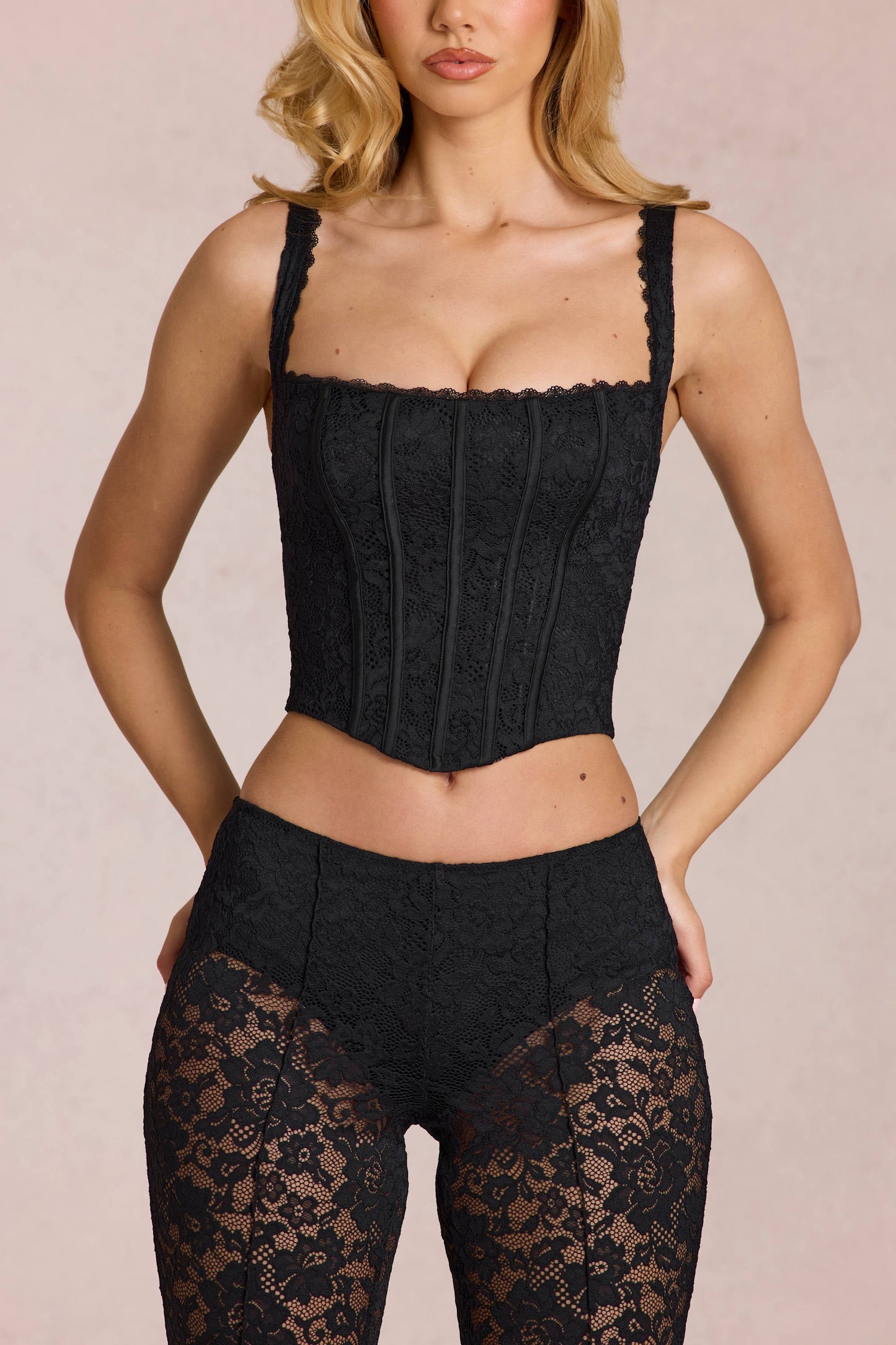 Lace Soft-Scoop Adjustable Corset Top in Black