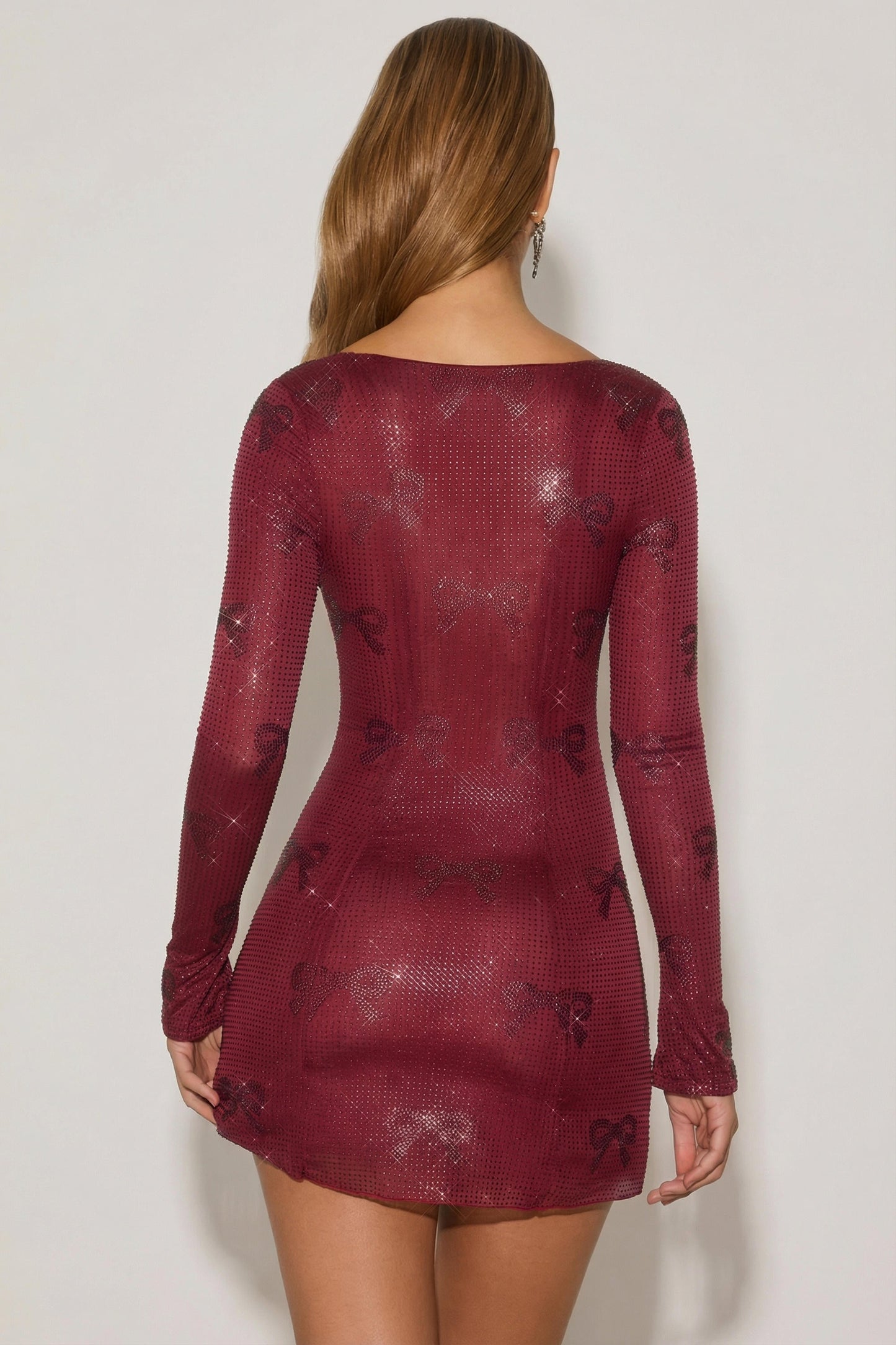 Embellished Sweetheart A-Line Mini Dress in Wine Red