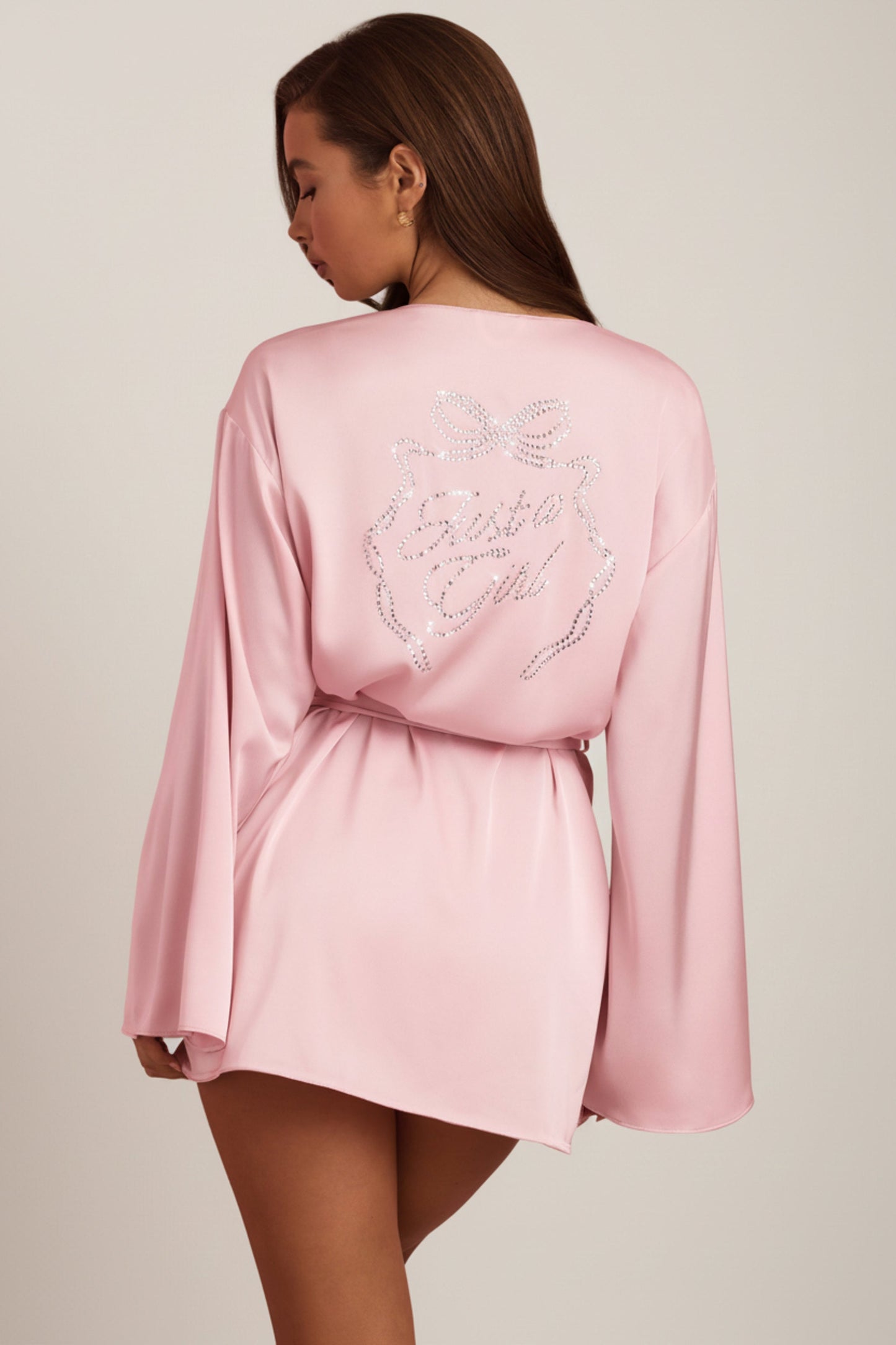 Embellished Wrap-Over Robe in Baby Pink