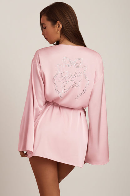 Embellished Wrap-Over Robe in Baby Pink