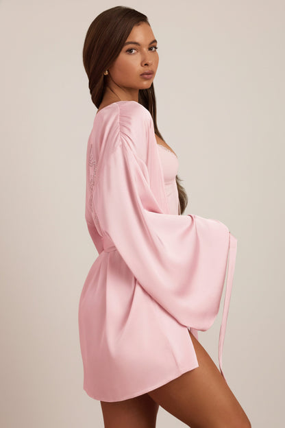 Embellished Wrap-Over Robe in Baby Pink