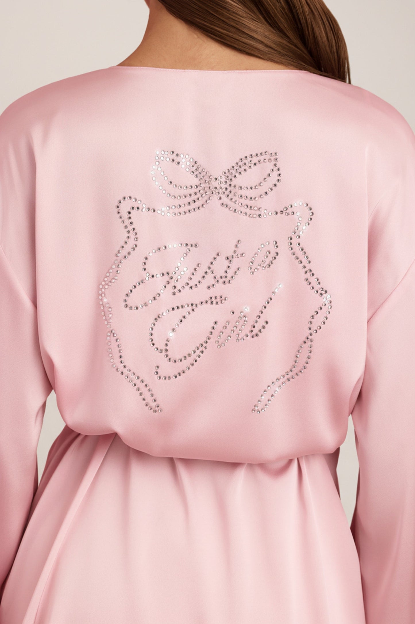 Embellished Wrap-Over Robe in Baby Pink