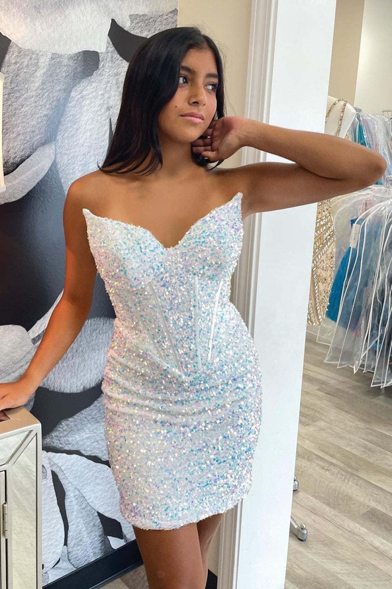 Fuchsia Strapless Bodycon Sequins Mini Party Dresses