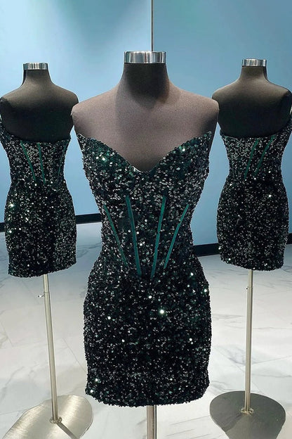 Fuchsia Strapless Bodycon Sequins Mini Party Dresses
