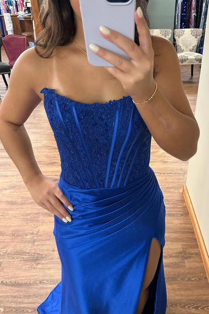Strapless Fuchsia Lace Mermaid Formal Dress