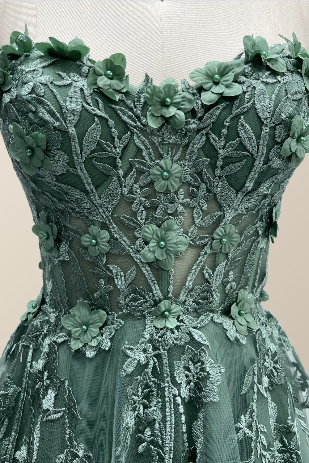 Light Blue Floral Embroidery Strapless A-line Formal Dress