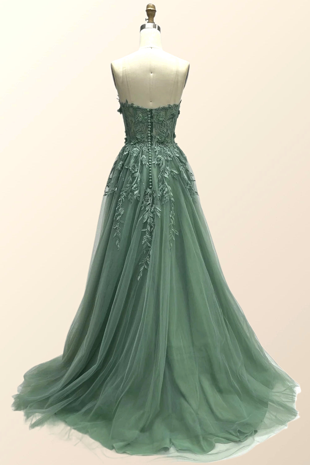 Light Blue Floral Embroidery Strapless A-line Formal Dress