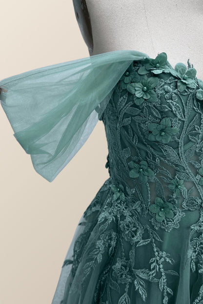 Light Blue Floral Embroidery Strapless A-line Formal Dress