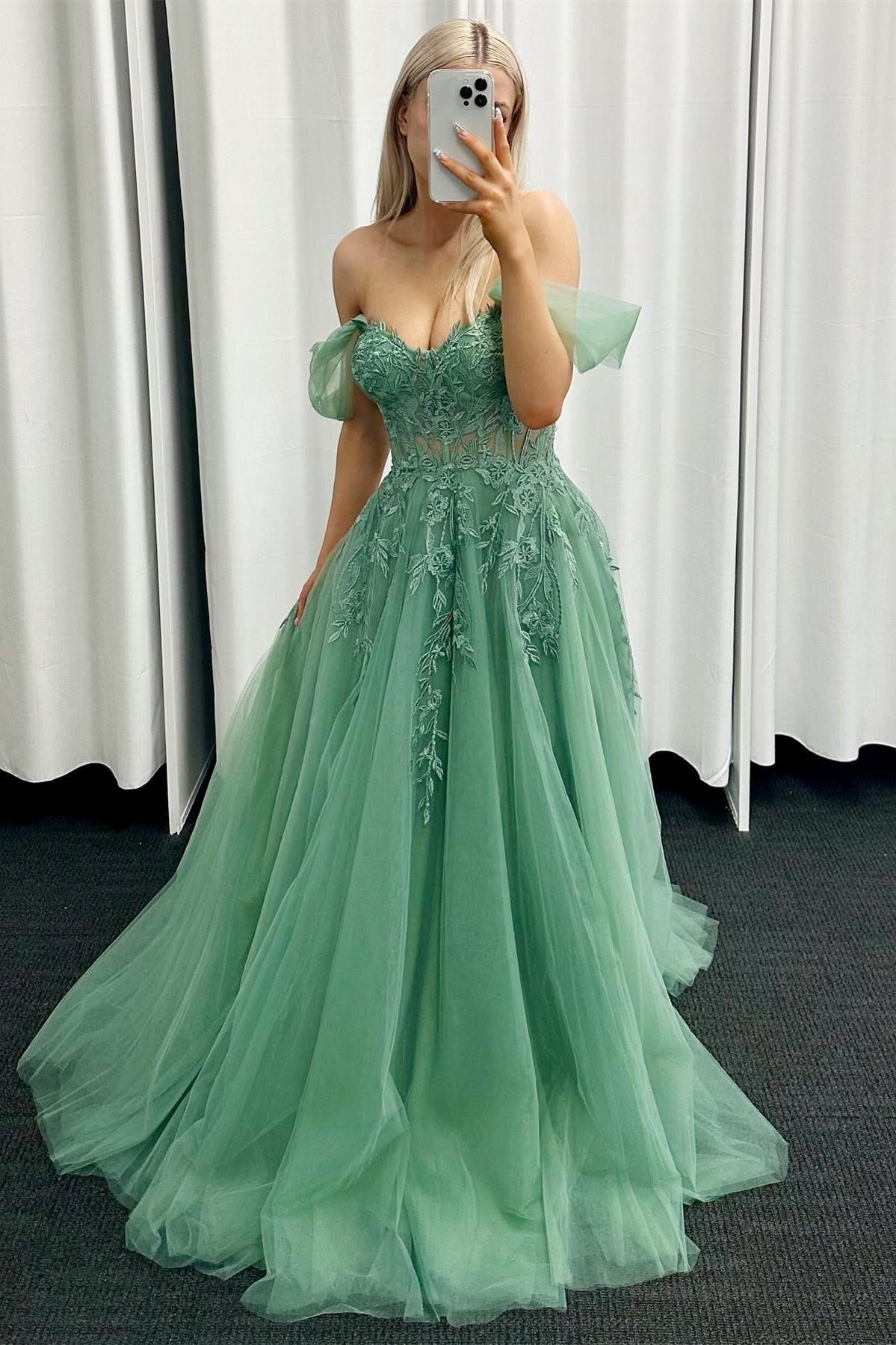 Light Blue Floral Embroidery Strapless A-line Formal Dress