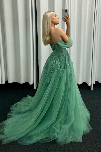 Light Blue Floral Embroidery Strapless A-line Formal Dress