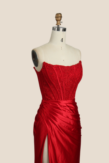 Strapless Fuchsia Lace Mermaid Formal Dress
