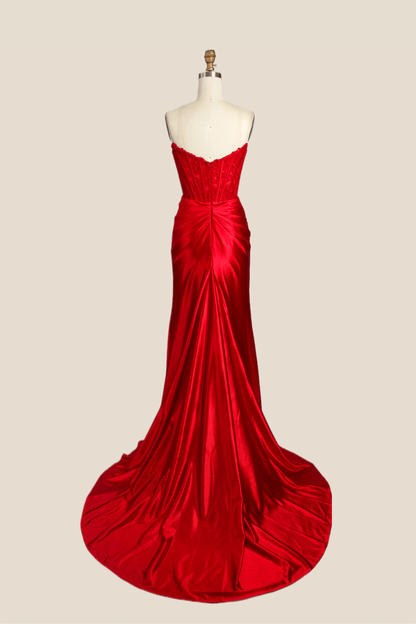 Strapless Fuchsia Lace Mermaid Formal Dress