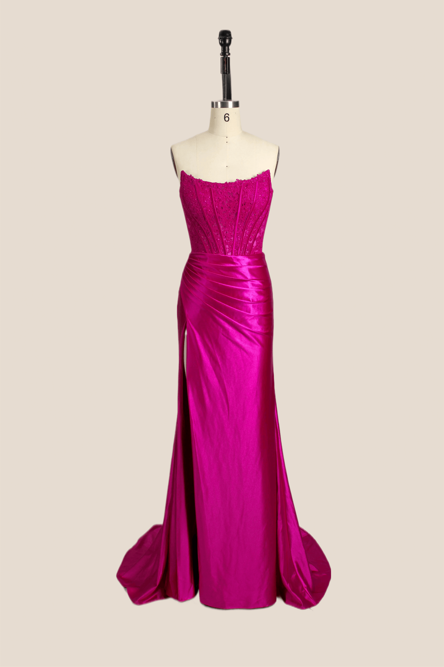 Strapless Fuchsia Lace Mermaid Formal Dress