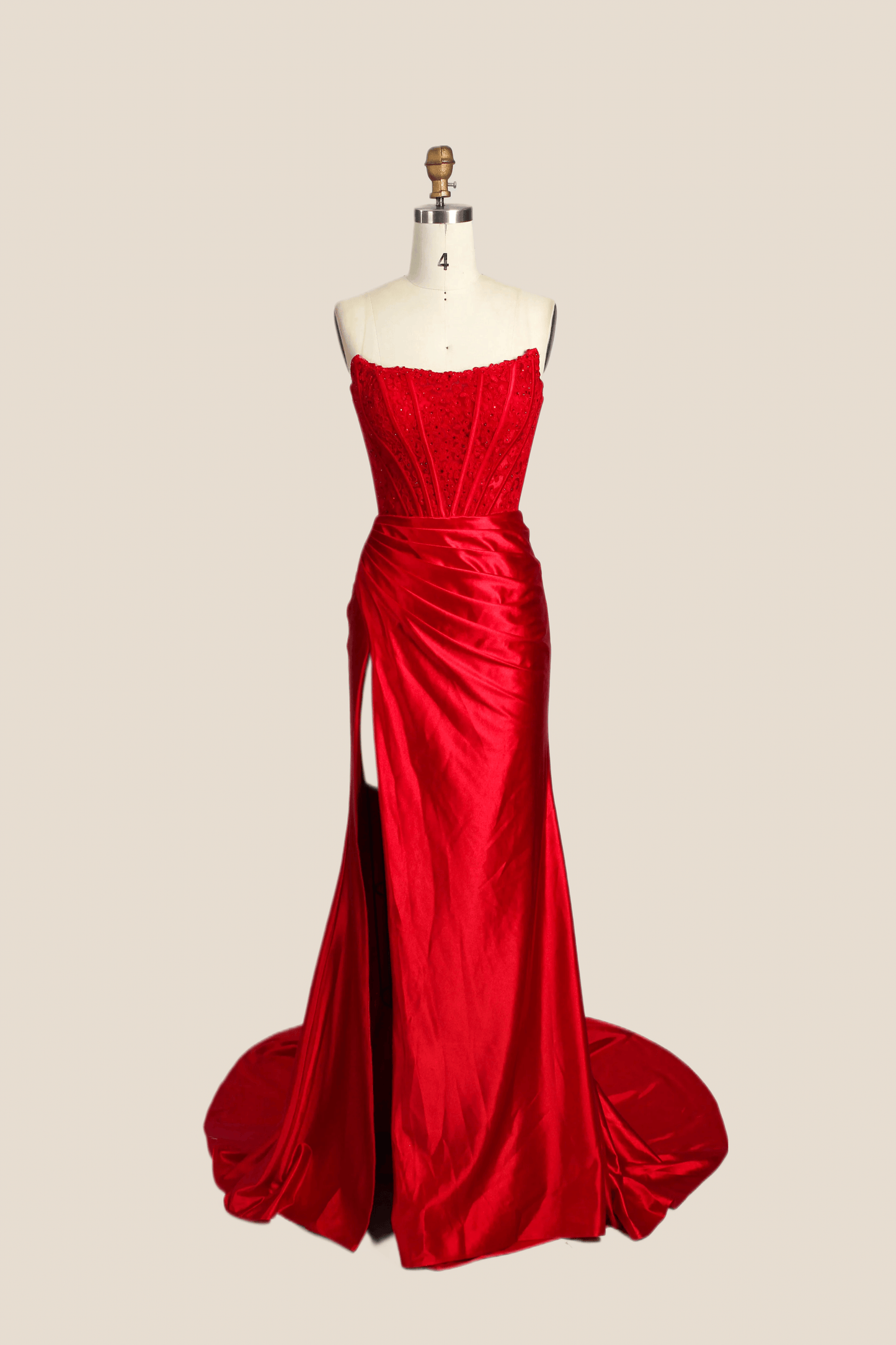 Strapless Fuchsia Lace Mermaid Formal Dress