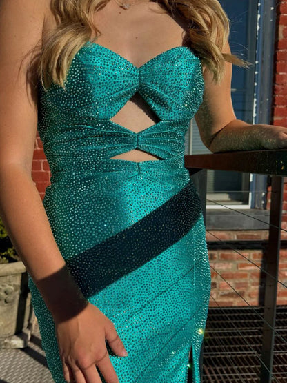 Glitter Mermaid Yellow Sweetheart Cut-out Long Prom Dress with Beading