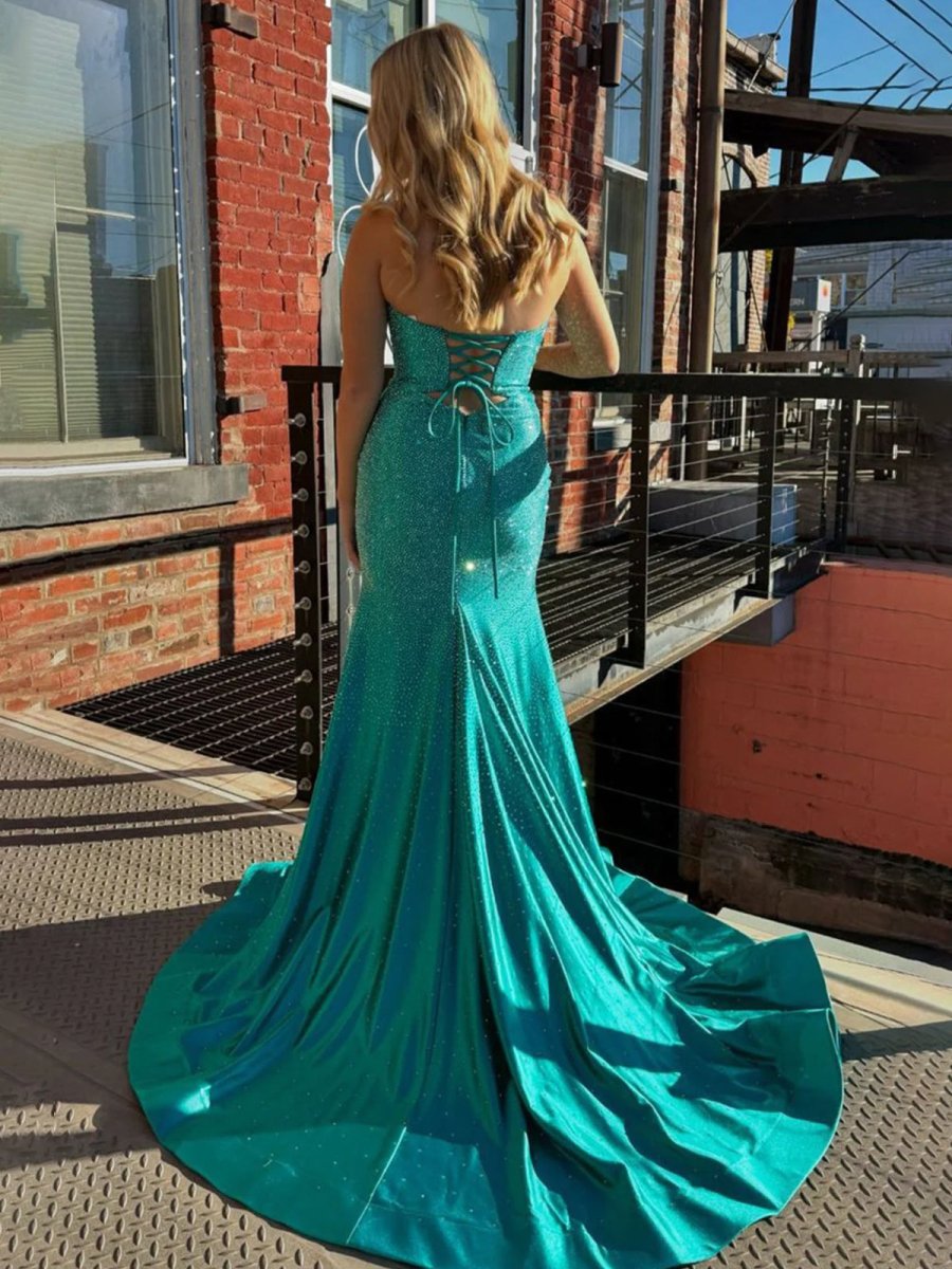 Glitter Mermaid Yellow Sweetheart Cut-out Long Prom Dress with Beading
