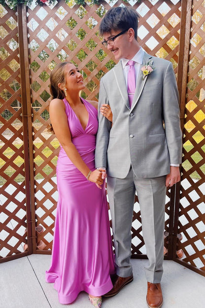 Halter Sage Fitted Long Formal Dress