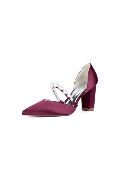 Fuchsia Satin High Heels with Pearl Accent