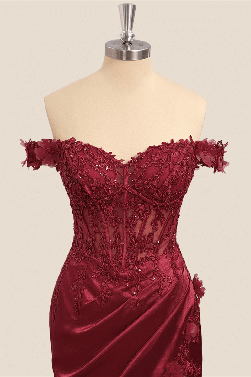 Lace Off the Shoulder Black Satin Mermaid Dress