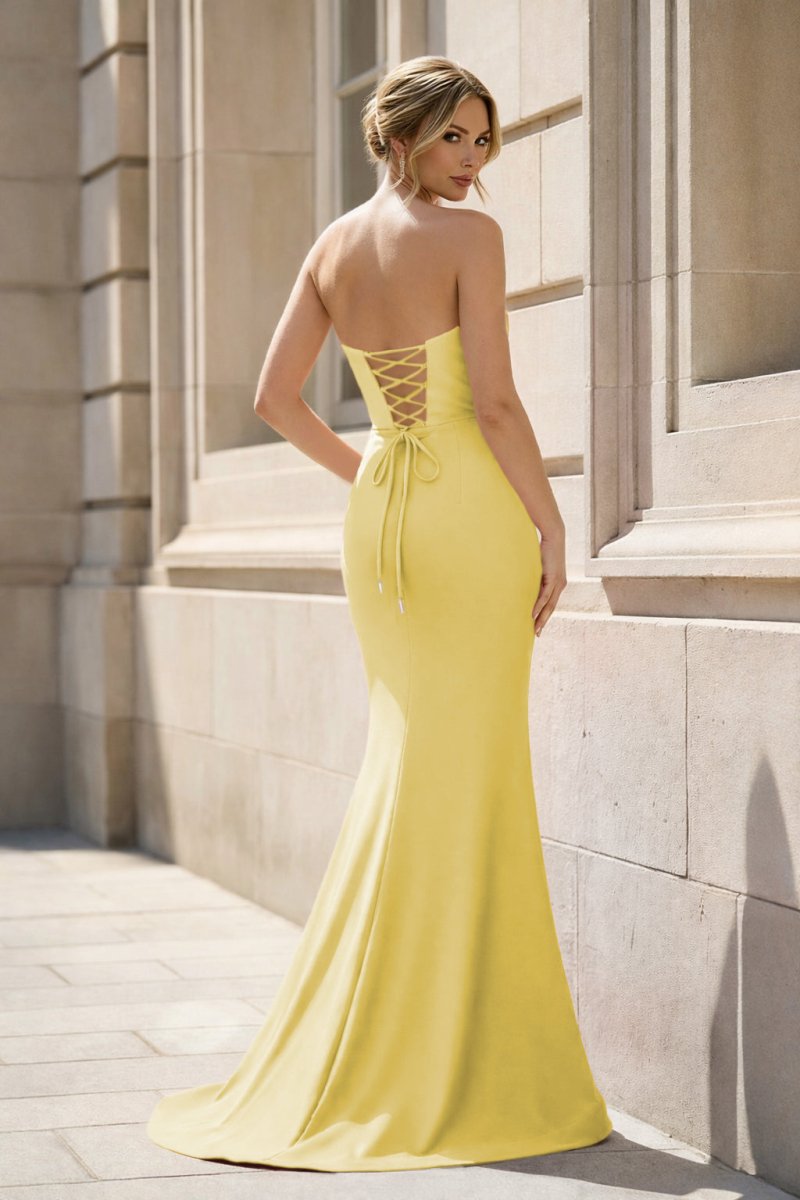 Fuchsia Strapless Mermaid Satin Long Prom Dresses With Beading