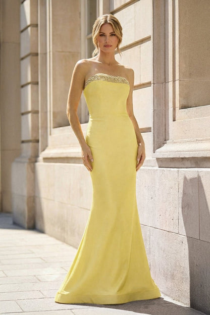 Fuchsia Strapless Mermaid Satin Long Prom Dresses With Beading