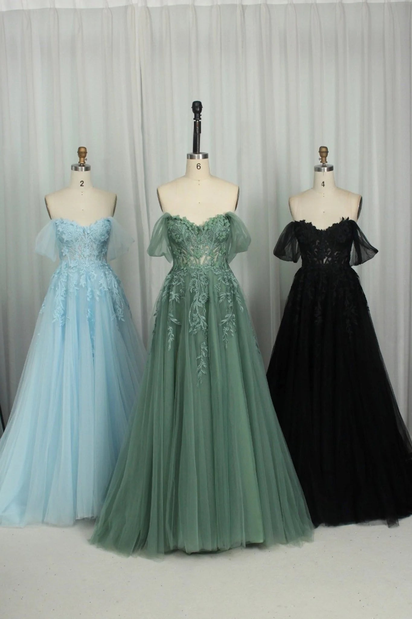 Light Blue Floral Embroidery Strapless A-line Formal Dress